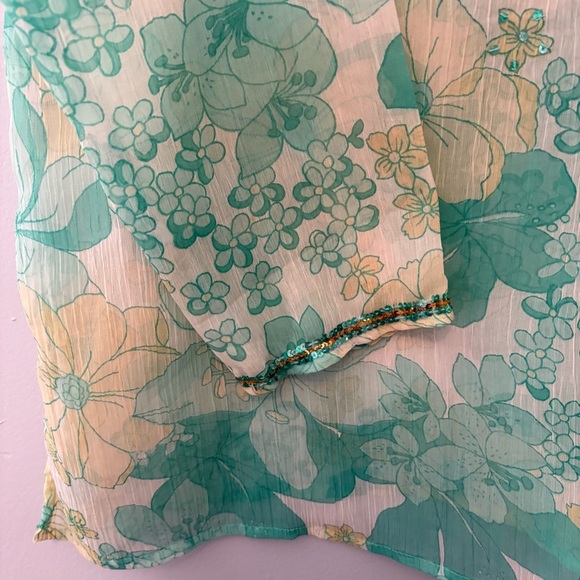 Woman’s XL Floral Sheer Tunic Top with Sequins Boho Festival Coastal Resort - Picture 3 of 7